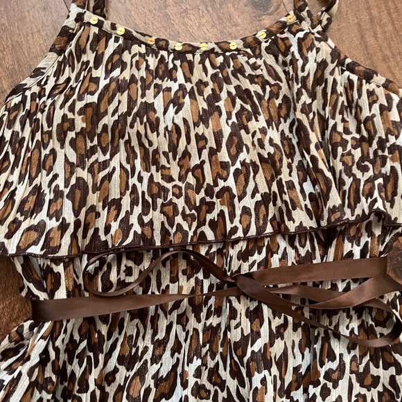 Justice girls cheetah print tiered gauzey type dress Sz 8 shimmery belt - Picture 2 of 5
